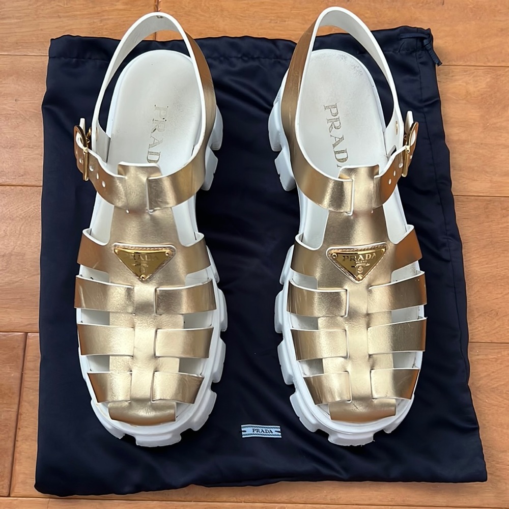 COPY - Prada Gold Monolith Fisherman Sandals. Size 41.